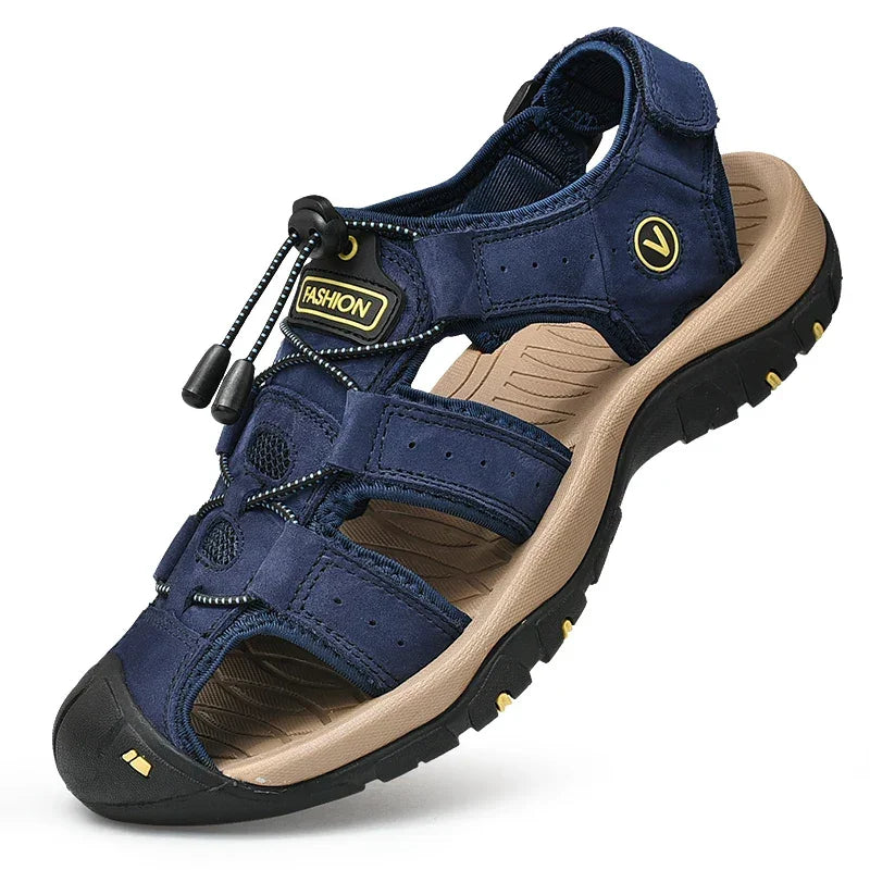 Men’s Genuine Leather Summer Sandals – Casual Outdoor Beach Shoes - Evallys.com
