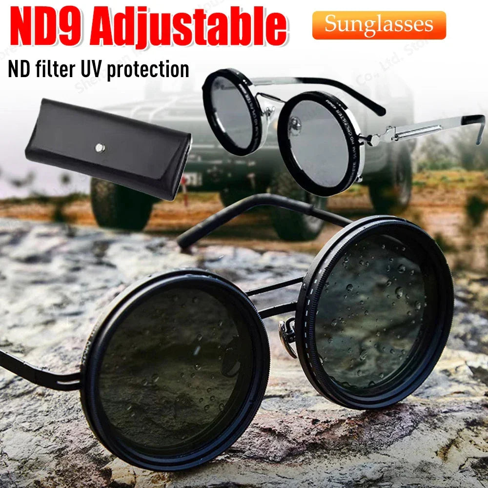ND9 adjustable dimming sunglasses Retro Punk round men's outdoor fishing UV400 polarized driving sunglasses for Driving Fishing - Evallys.com