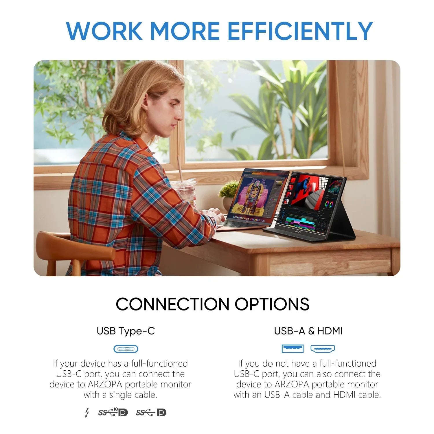 ARZOPA 1080P Portable Monitor 15.6 inch Monitors for Laptop MAC Switch Xbox Phone ps4 PC USB C HDMI-Compatible Computer Display - Evallys.com