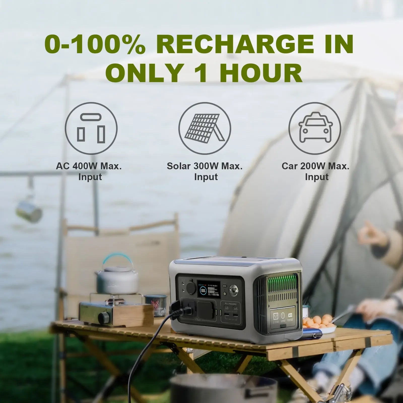 ALLPOWERS Portable Power Station R600, 299Wh LiFeP04 Battery with 2x 600W (1200W Surge) AC Outlets for Outdoor Camping RV Home - Evallys.com