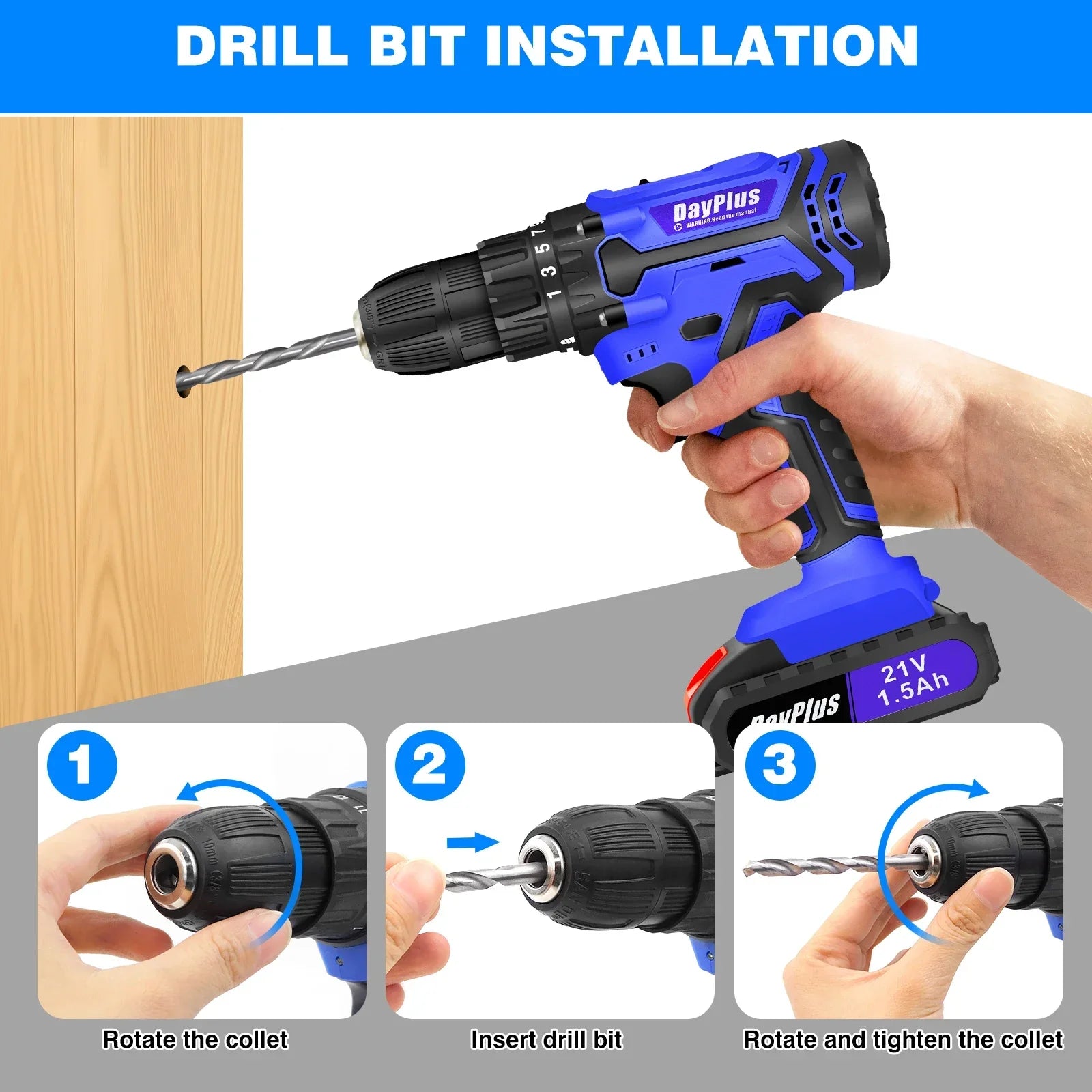 21V Cordless Power Drill,Handheld Screwdriver Drill Set with 25+1 Torque Setting,1.5AH Li-ion Battery&Fast Charger,2-Gear Drill - Evallys.com
