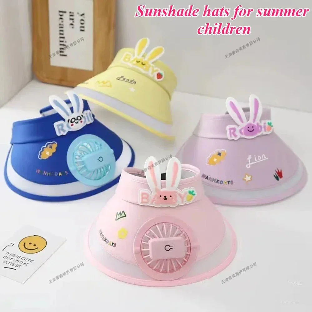 USB Rechargeable Sun Hat with Built-in Fan Children's Summer Adjustable Fan Cap Sunscreen Hat Kids Outdoor Sunshade Accessories - Evallys.com