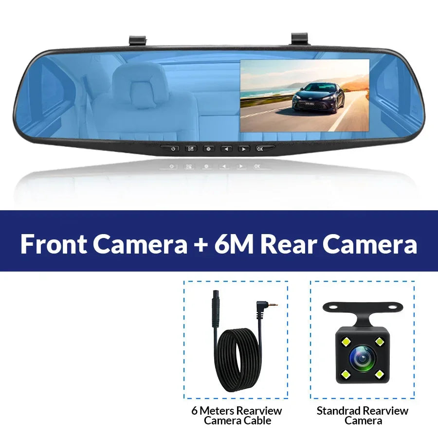Dashcam 4.3Inch 1080P IPS Car DVR Driving Recorder Rearview Mirror Dual Lens Car Recorder Front and Rear Black Box - Evallys.com