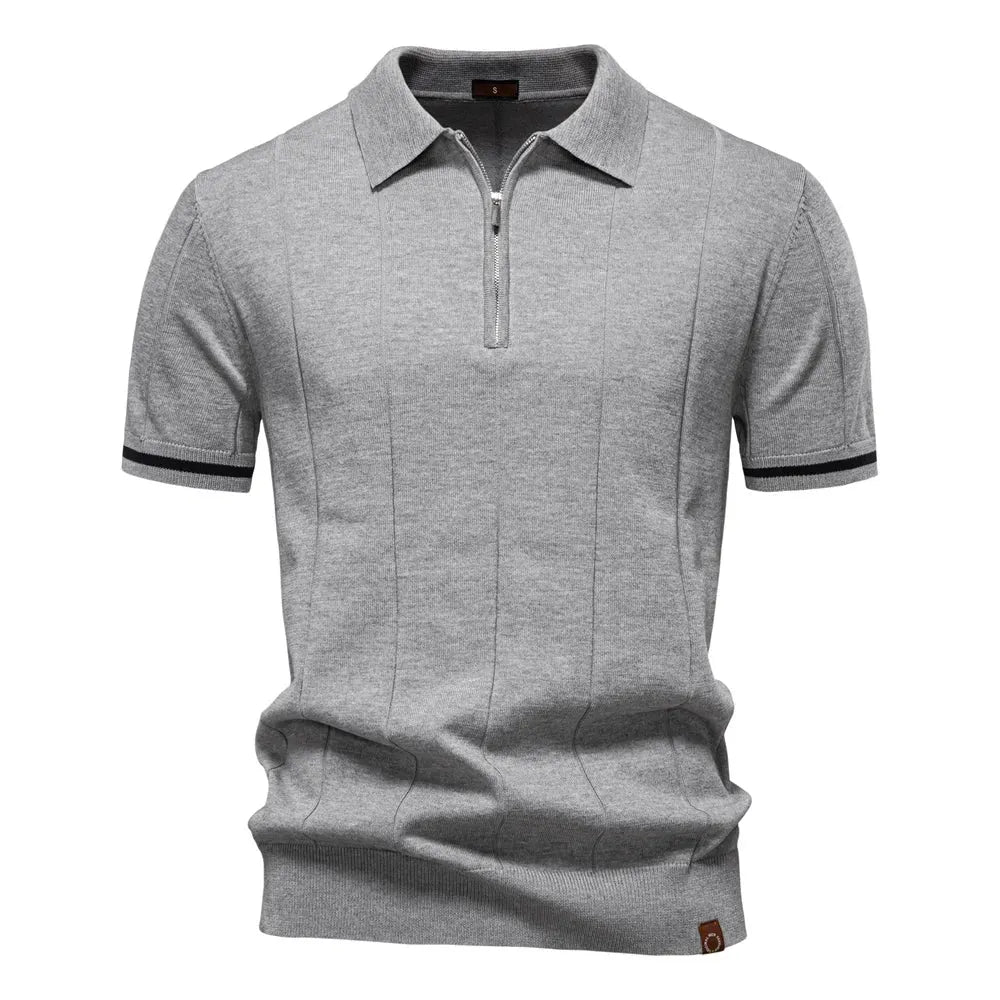 AIOPESON Men's Solid Color Sport Zipper Polo Shirt Athletic Social Polo Shirts for Men Office Slim Fit Polo - Evallys.com