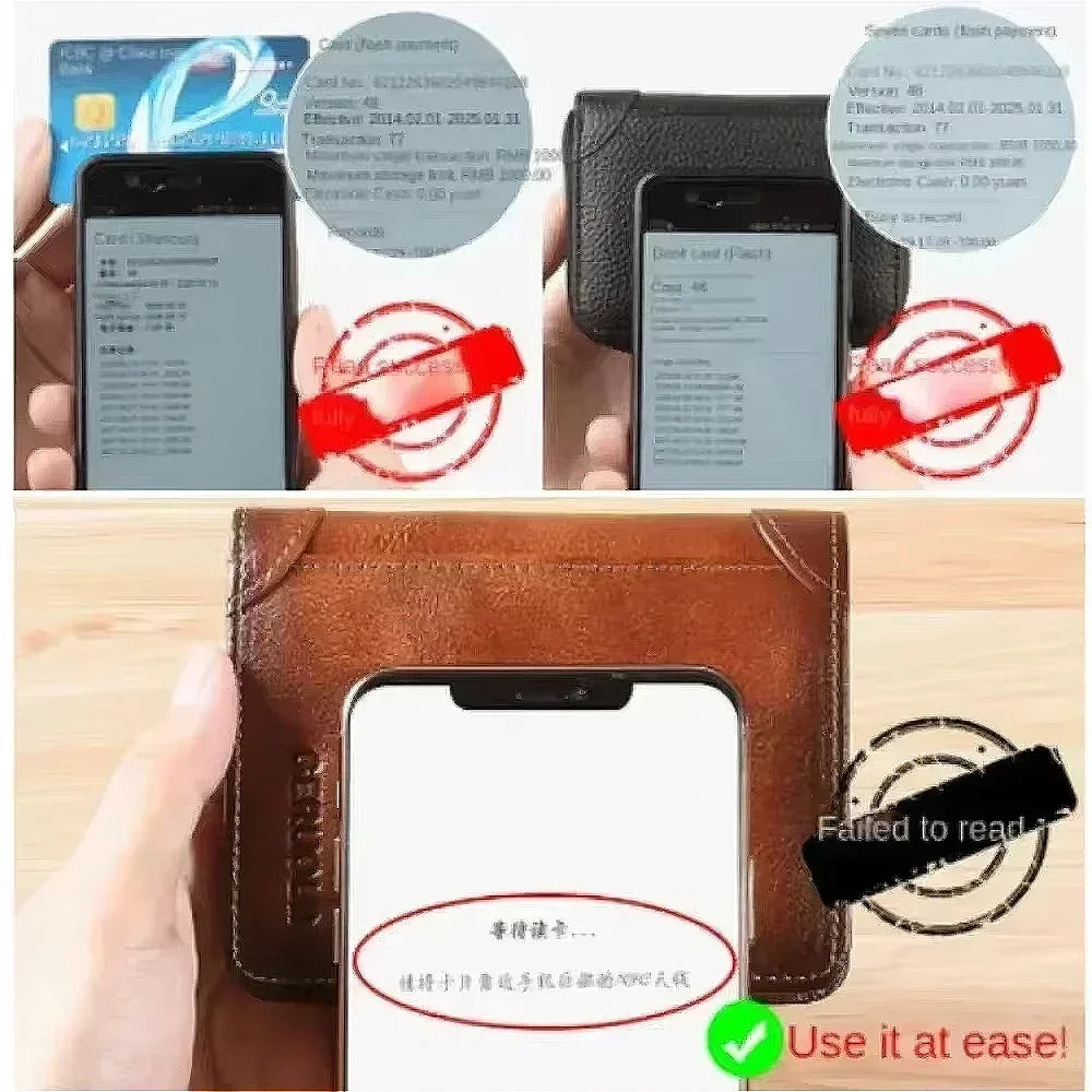 Men Wallet Genuine Leather Rfid Blocking Trifold Wallet Vintage Thin Short Multi Function ID Credit Card Holder Male Purse Money - Evallys.com