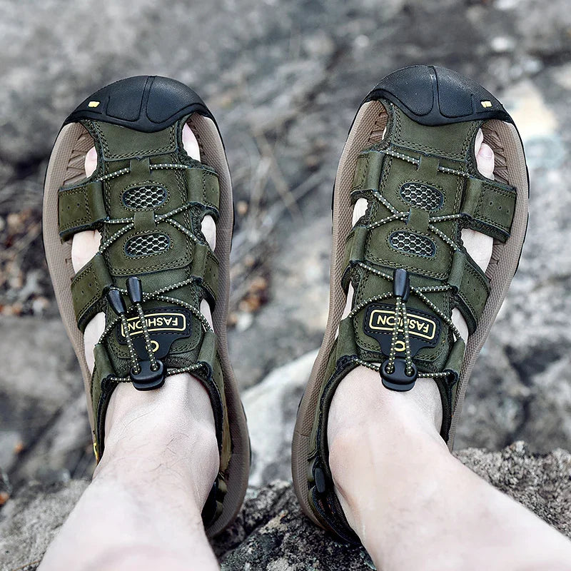 Men’s Genuine Leather Summer Sandals – Casual Outdoor Beach Shoes - Evallys.com