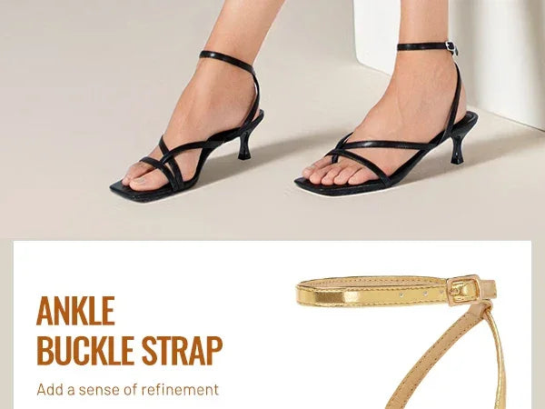 Women's Strappy Kitten Heels Square Toe Flip Flops Low Heels Ankle Strap Party Dress Thong Heeled Sandals - Evallys.com