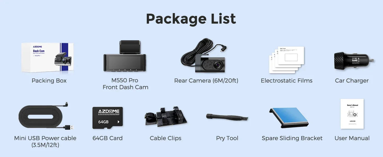 Upgrade AZDOME M550 Pro Car DVR Dash Cam 4K 5.8Ghz WiFi 2/3 Cameras Front/Cabin/Rear Cam GPS Night Vision Parking Monitor داش كا - Evallys.com