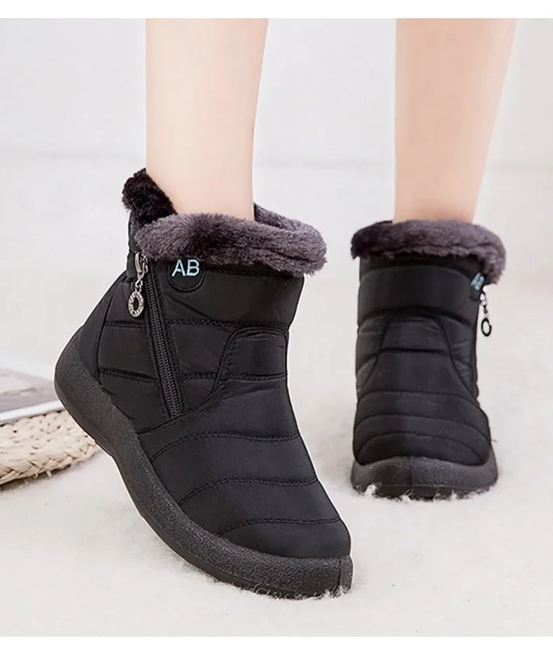 Women's Boots Women's Ankle Boots With Fur Winter Shoes Women Low Heels Winter Boots Snow Waterproof Botas Mujer Winter Footwear - Evallys.com