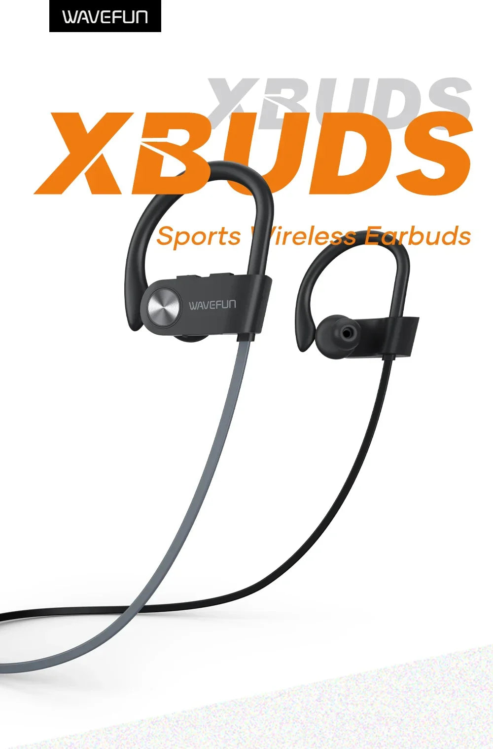 Wavefun XBuds Bluetooth Earphone Wireless Headphones with Ear Hook IPX7 Waterproof Super Bass Sport Earphones Music Gaming Mode - Evallys.com