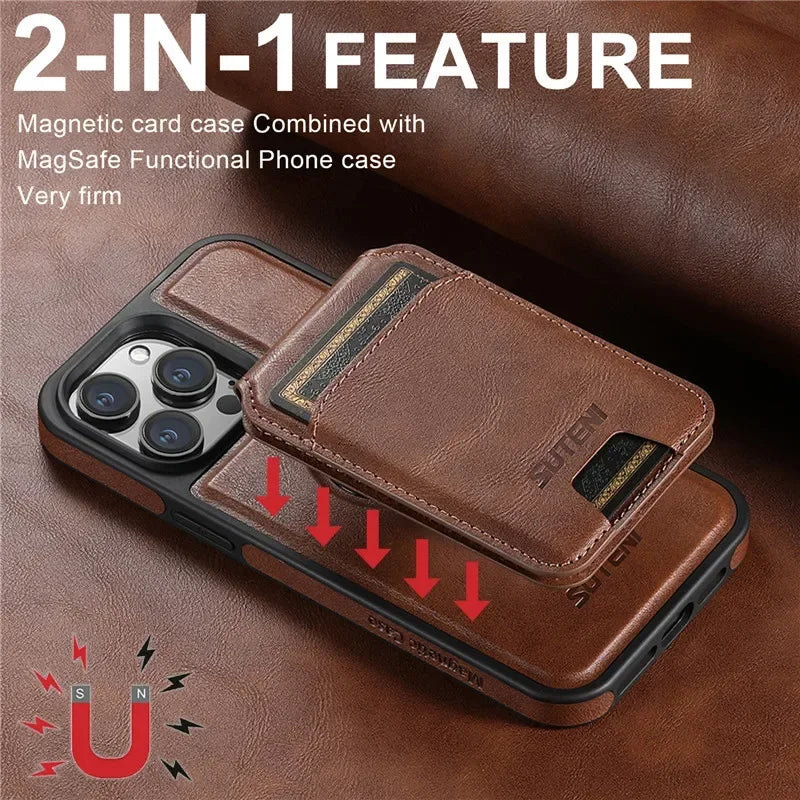 2 in 1 detachable With Magsafe Wireless Charging Wallet Leather Phone Case For iPhone 16 15 Pro Max 14 13 12Pro Magnetic Cover - Evallys.com