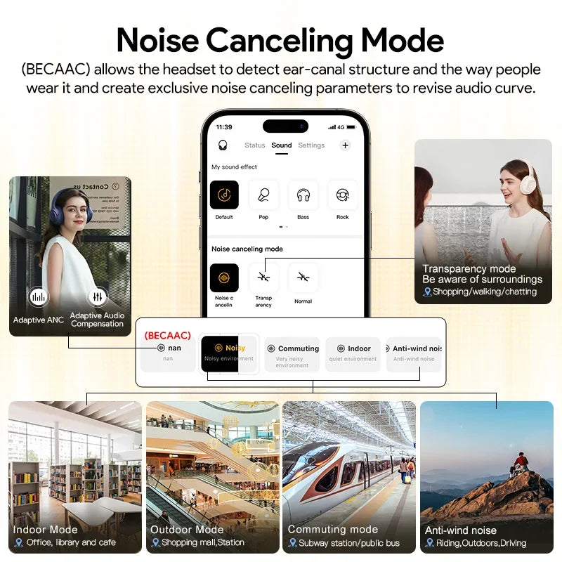 QCY H3 ANC Wireless Headphones Bluetooth 5.4 Hi-Res Audio Over Ear Headset 43dB Hybrid Active Noise Cancellation Earphones 60H - Evallys.com