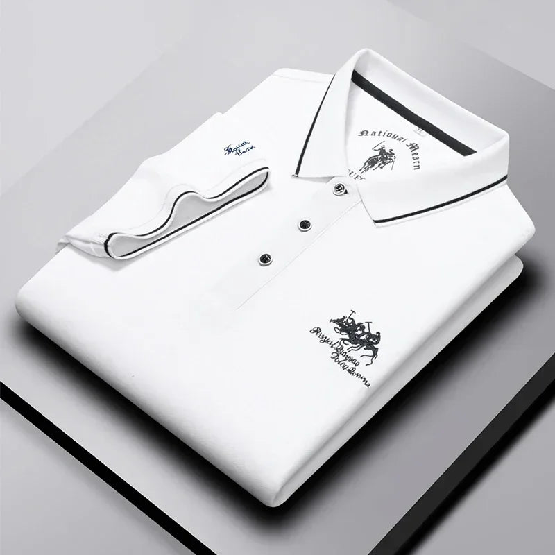 Men's Business Casual Short Sleeved Embroidered Solid Color Polo Shirt Fashionable Breathable Comfortable Summer Versatile Top - Evallys.com