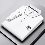 Men's Business Casual Short Sleeved Embroidered Solid Color Polo Shirt Fashionable Breathable Comfortable Summer Versatile Top - Evallys.com