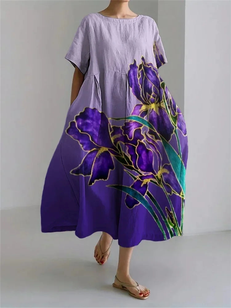 Harajuku Floral Print Women’s Dress – Loose Fit Ankle-Length Casual - Evallys.com