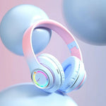 RGB Bluetooth Wireless Headphones For Girls Children's Headset with Microphone Support SD Card HIFi Stereo Gaming Earphone - Evallys.com