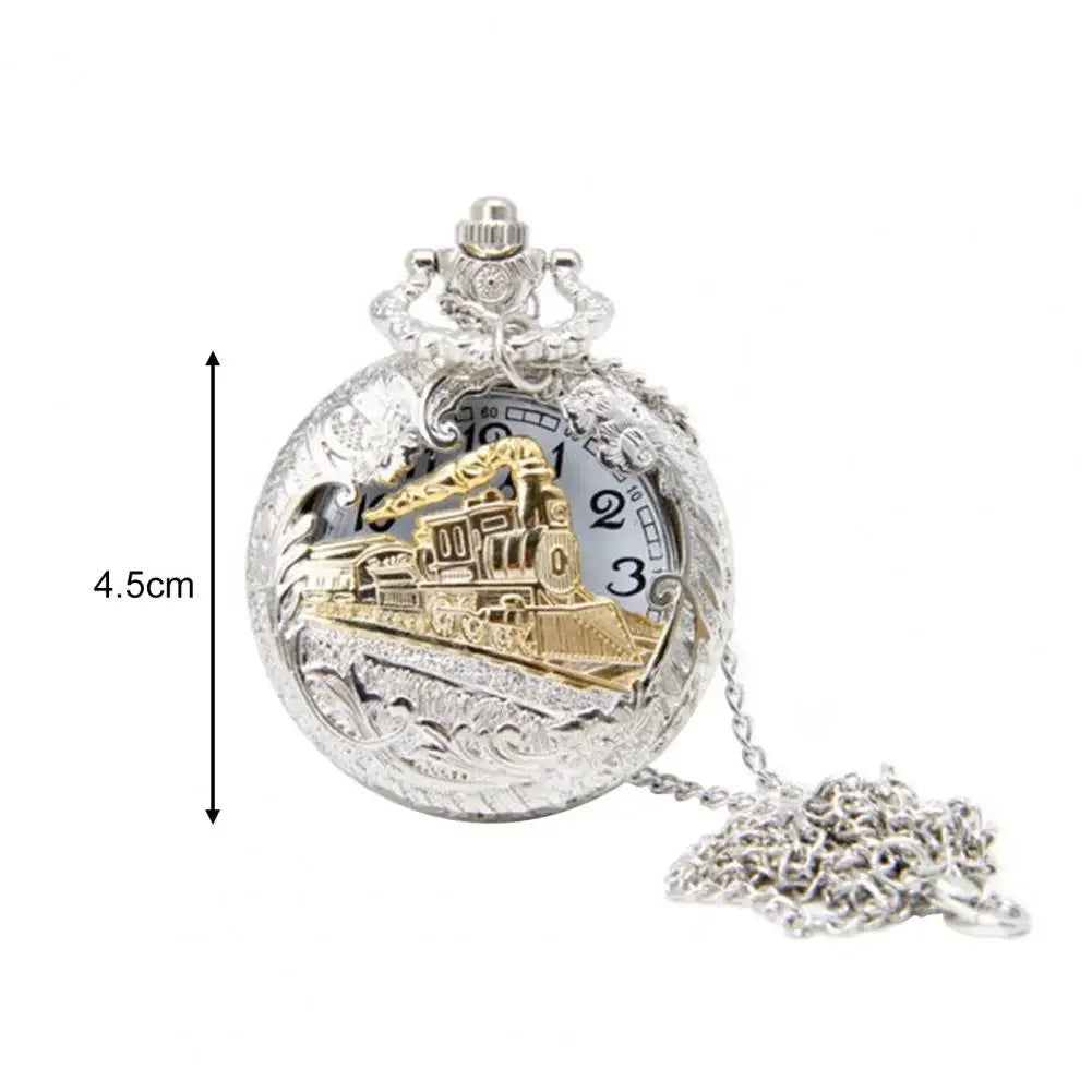 2025 New Locomotive Pattern Hollow Cover Design Pocket Watch Necklace Pendant Chain Unisex Gift Alloy Quartz Pocket Watch - Evallys.com