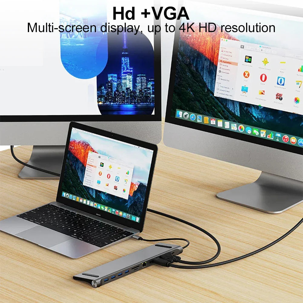 11 in 1 USB C Docking Station 1* USB 3.0 3*USB2.0 USB C Hub Triple Display Multiport Adapter for Dell/Surface/HP/Lenovo Laptops - Evallys.com