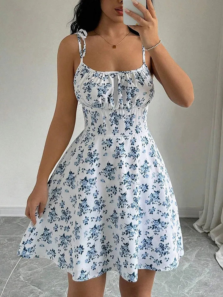 Women’s Summer Floral Spaghetti Strap Mini Dress – Beach Sundress 2025 - Evallys.com