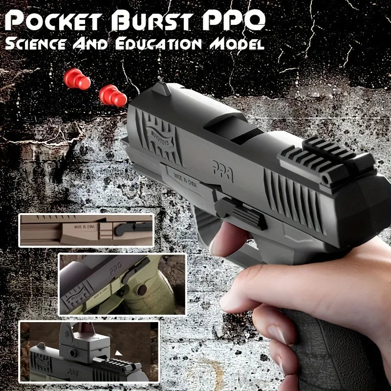 Small Black Toy Gun Mini PPQ Continuous Firing Shell Throwing Gun Model Soft Bullet Launcher BlowBack Airsoft Pistol for Kids - Evallys.com