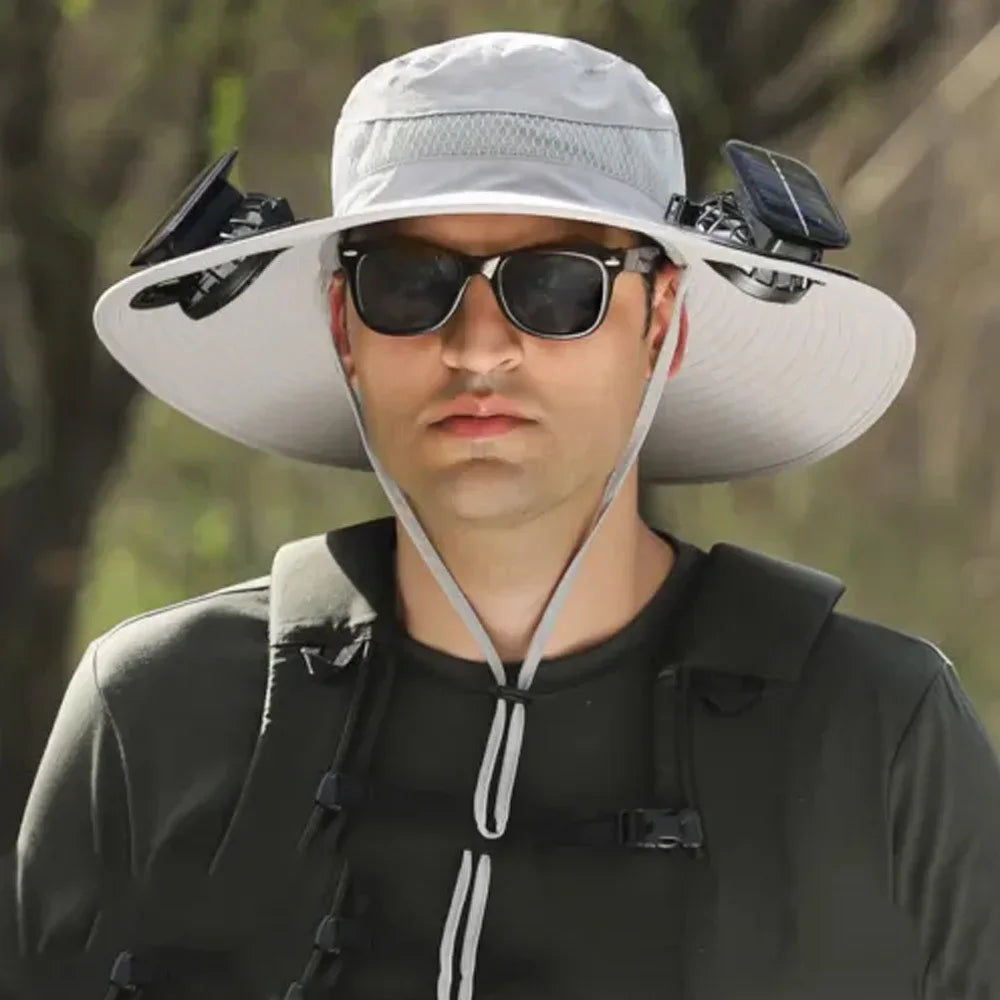 Solar Fan Sun Hat – Wide Brim Outdoor UV Protection Fishing Hat - Evallys.com