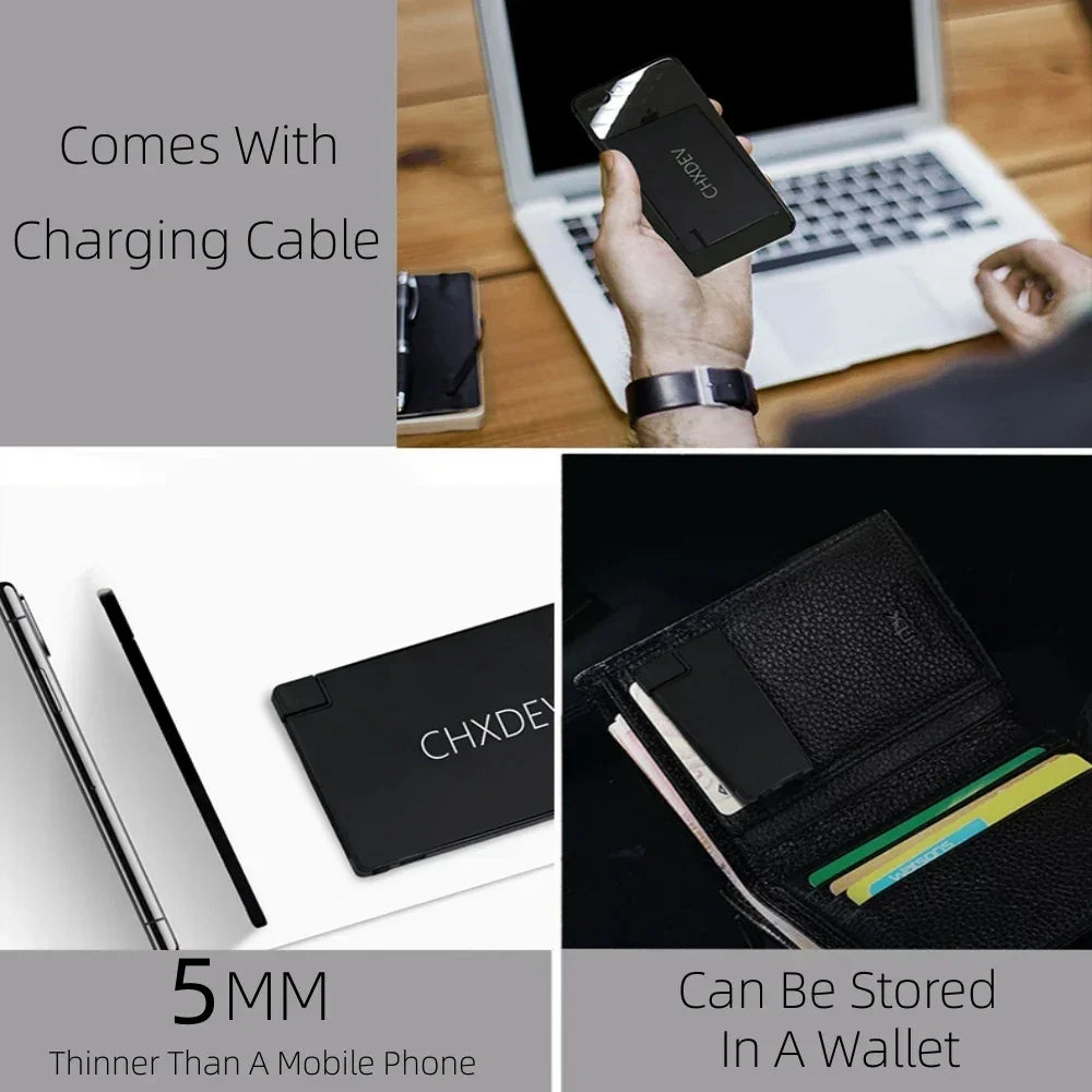 Power Bank For iPhone 5MM Ultra Thin 5000mAh Portable Fast Charging External Battery Built In Cable For Samsung iPhone XIAOMI - Evallys.com