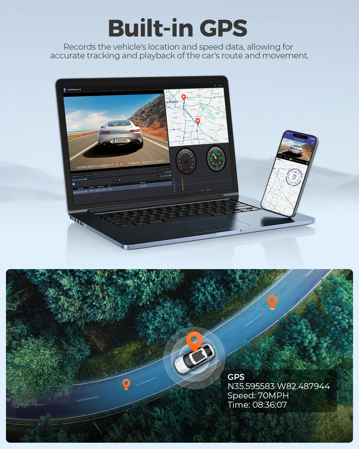 Upgrade AZDOME M550 Pro Car DVR Dash Cam 4K 5.8Ghz WiFi 2/3 Cameras Front/Cabin/Rear Cam GPS Night Vision Parking Monitor داش كا - Evallys.com