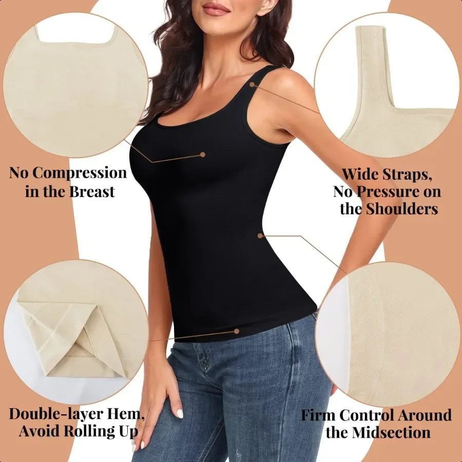 Women’s Tummy Control Shapewear Tank – Slimming Square Neck Camisole - Evallys.com