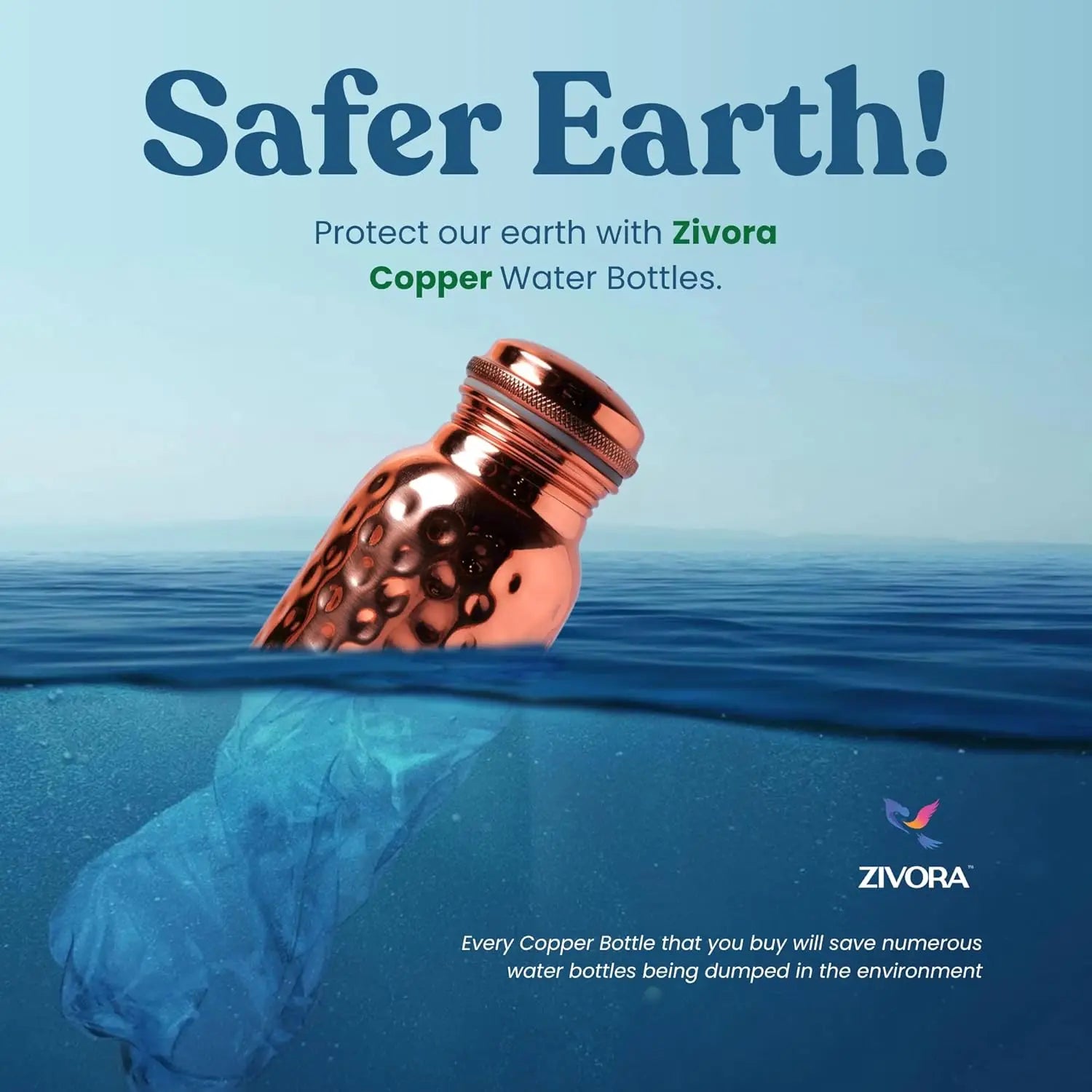 100% Pure Copper Water Bottle 34oz, Leak-Proof, Lab Tested, Enhances Taste, Ideal for Yoga & Fitness