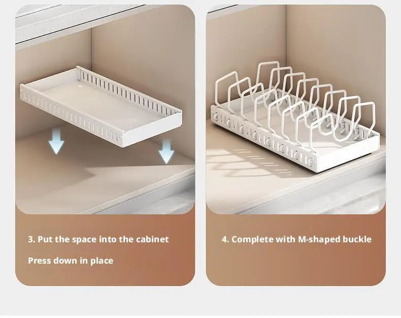 Pots and Pans Organizer Under Cabinet Sliding Pot Lid Storage Holder Kitchen Adjustable Slide Out Dish Pan Storage Rack Shelf