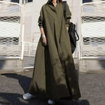 Vintage Cotton Linen Shirt Dress Women’s Autumn Long Maxi Robe - Evallys.com