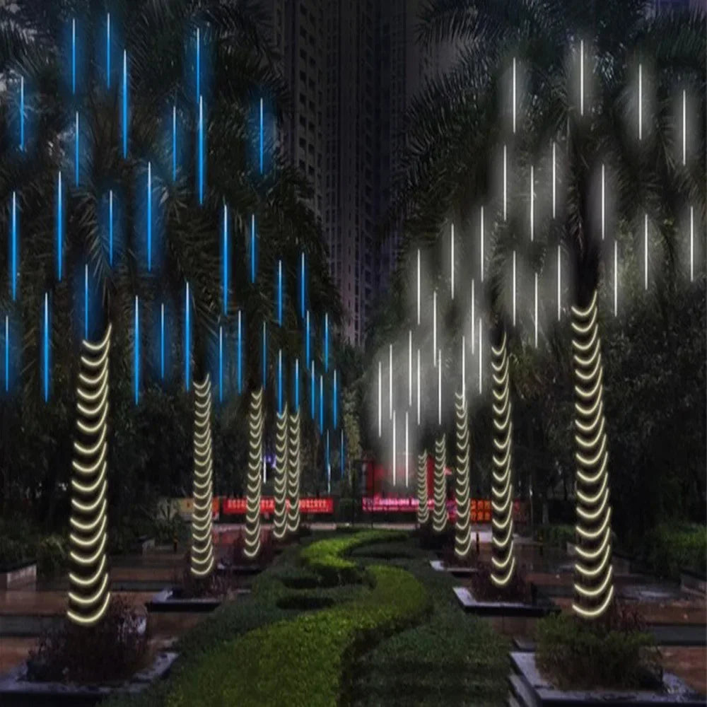 LED Meteor Shower Rain Lights Waterproof Falling Raindrop Fairy String Light Christmas Decoration Outdoor Holiday Party Patio - Evallys.com