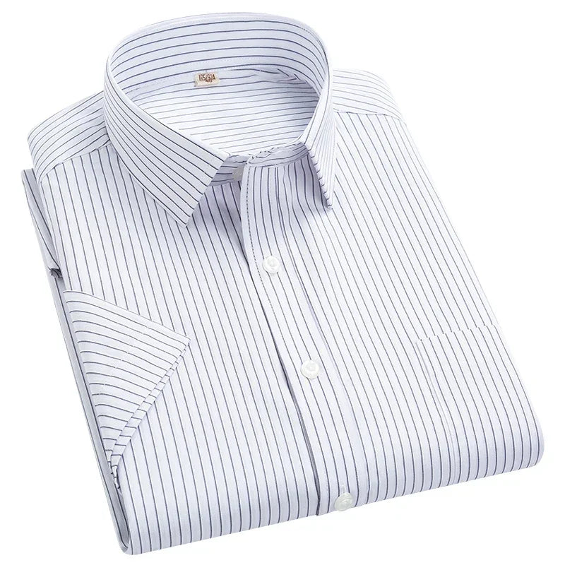 2022 Plus Size 8xL 7XL 6XL Men's Business Short Sleeve Fomal Shirts Man Striped Summer Work Dress Shirt Soft White - Evallys.com