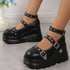 DoraTasia Retro INS Black Round Toe Heel Studded Punk Nightclub Ladies Mary Jane Y2 Lace Buckle Lolita Women's Shoes - Evallys.com