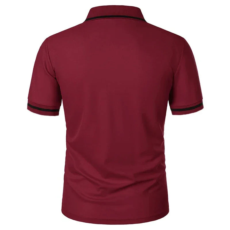 New Men's Short Sleeve Polo Shirts Solid Color Casual T-shirt Summer Trendy Breathable Loose Basic Splice Top Pockets Men Shirts - Evallys.com