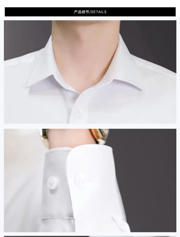 New Plus Size Men Solid Color Business Shirt Fashion Classic Basic Casual Slim White Long Sleeve Shirt Brand Clothes - Evallys.com