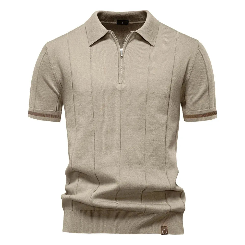 AIOPESON Men's Solid Color Sport Zipper Polo Shirt Athletic Social Polo Shirts for Men Office Slim Fit Polo - Evallys.com
