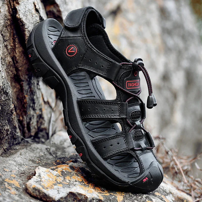 Men’s Genuine Leather Summer Sandals – Casual Outdoor Beach Shoes - Evallys.com