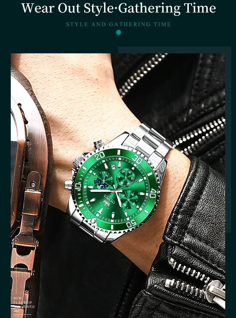 OLEVS Men's Watches Top Brand Luxury Watch for Men Original Waterproof Stainless Steel Chronograph Moon Phase Date Rota Dial - Evallys.com