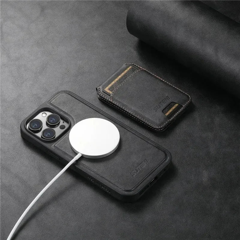2 in 1 detachable With Magsafe Wireless Charging Wallet Leather Phone Case For iPhone 16 15 Pro Max 14 13 12Pro Magnetic Cover - Evallys.com