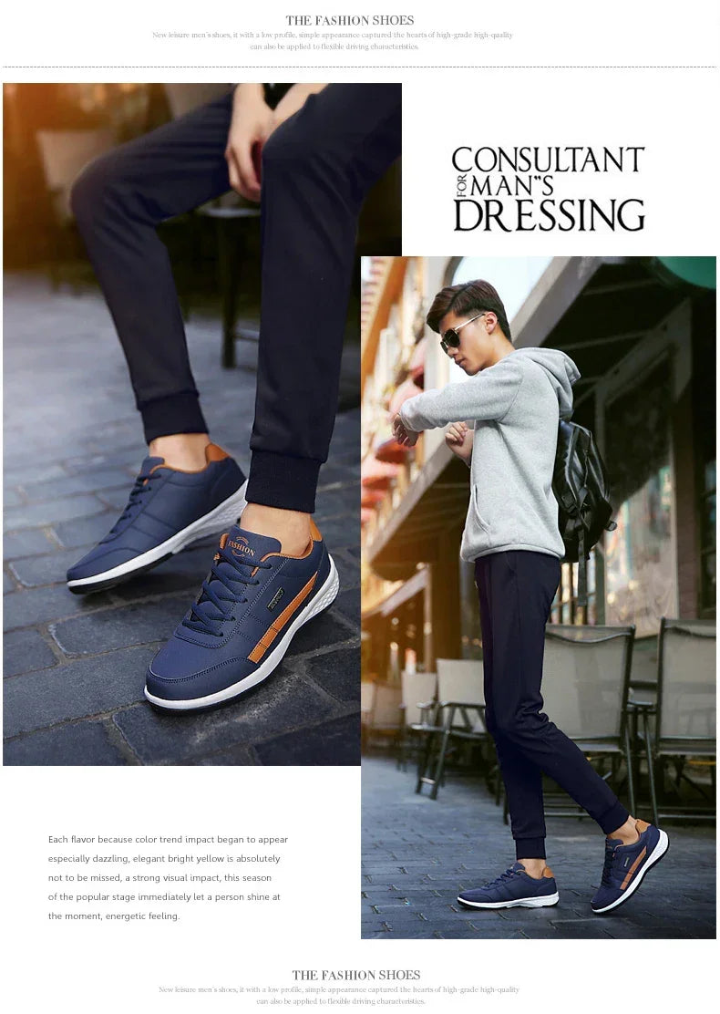 PUAMSS Men’s PU Leather Sneakers – Breathable Casual Non-Slip Shoes - Evallys.com