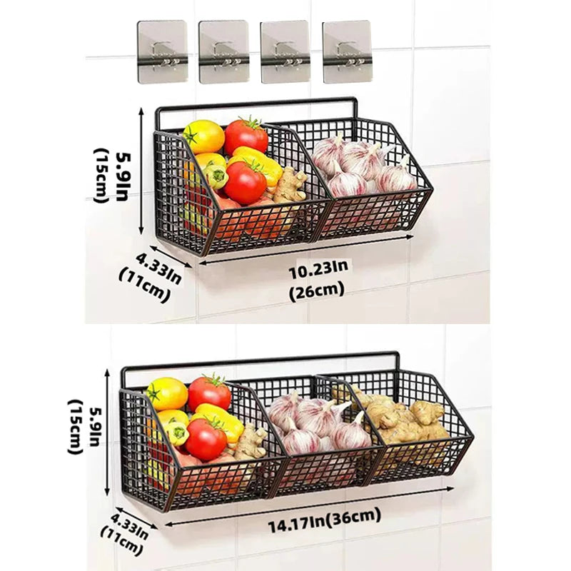 Kitchen Storage Shelf Wall Mounted Bathroom Organizer Basket No Drill Adhesive Mount Rack for Vegetable Fruit Drain Baskets