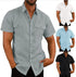 Cotton Linen Hot Sale Men Short-Sleeved Shirts Summer Solid Color Stand-Up Collar Casual Beach Style Plus SizeMale Shirts M-5XL - Evallys.com