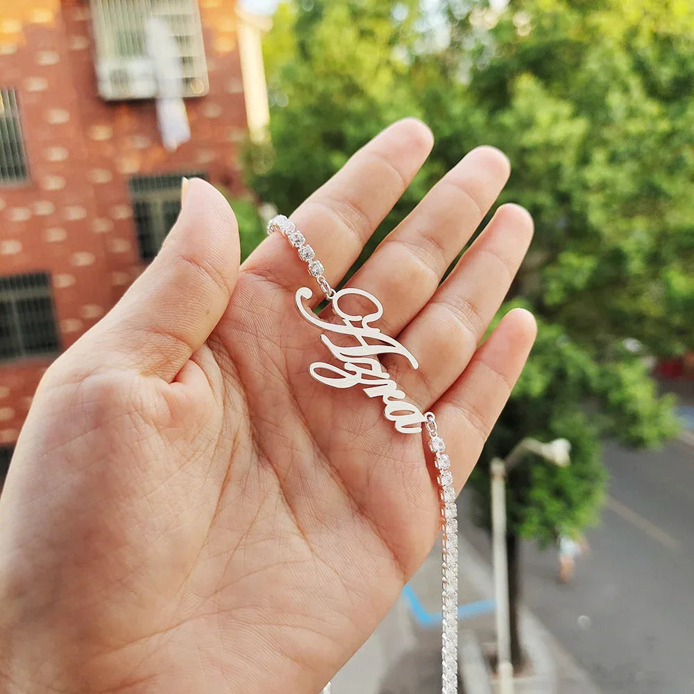 DODOAI Custom Name Necklaces with Tennis Chain Name Year Necklaces Numbers Personaliz Crystal Pendant Christmas Halloween Gifts - Evallys.com