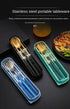 3 Pcs Dinnerware Set Stainless Steel Eco-friendly Spoon Fork  Chopsticks Travel Metal Cutlery Set Portable