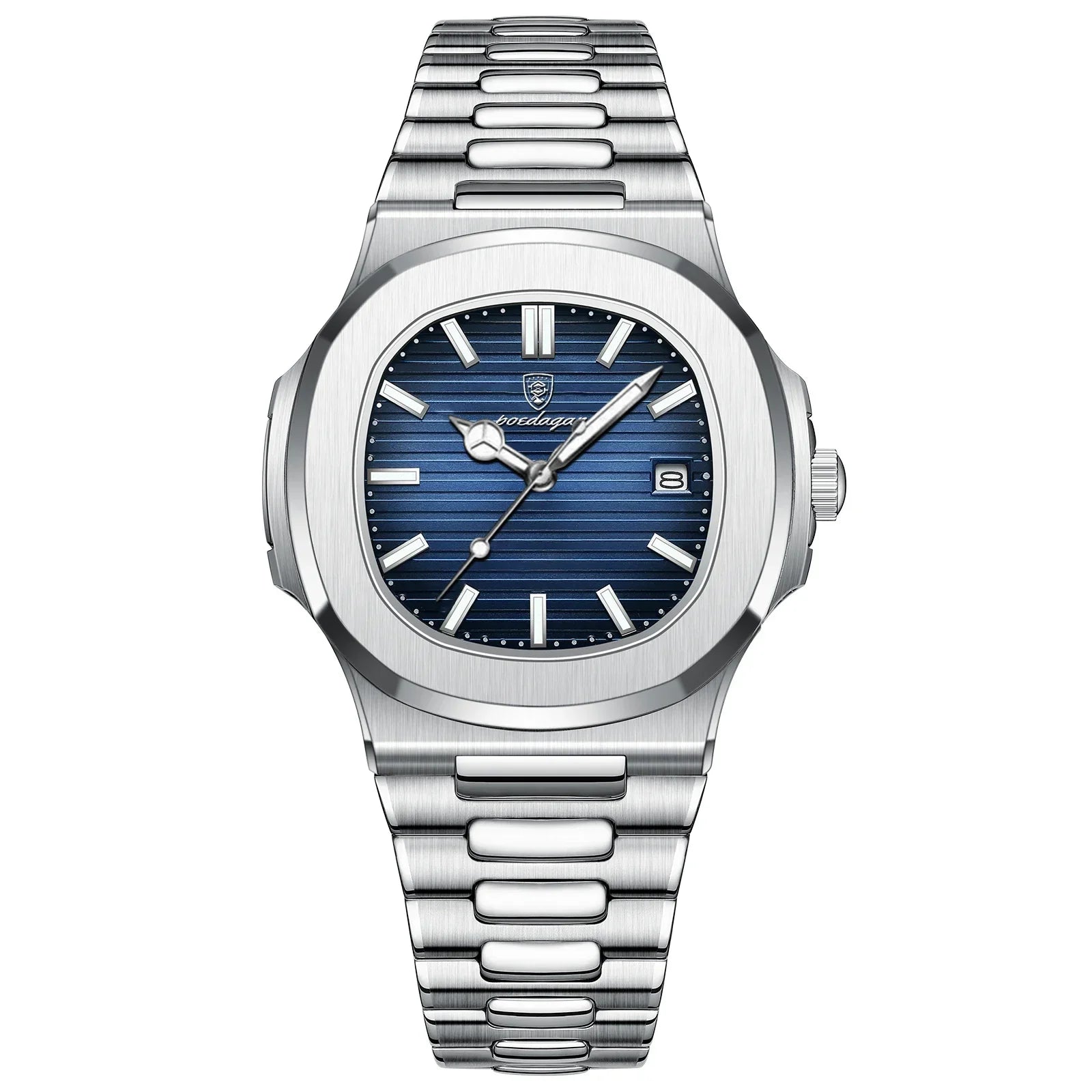 POEDAGAR Luxury Casual Watch Top Brand Fashion Square Dial Stainless Steel Calendar Luminous Waterproof Men Watch Male Clock+Box - Evallys.com