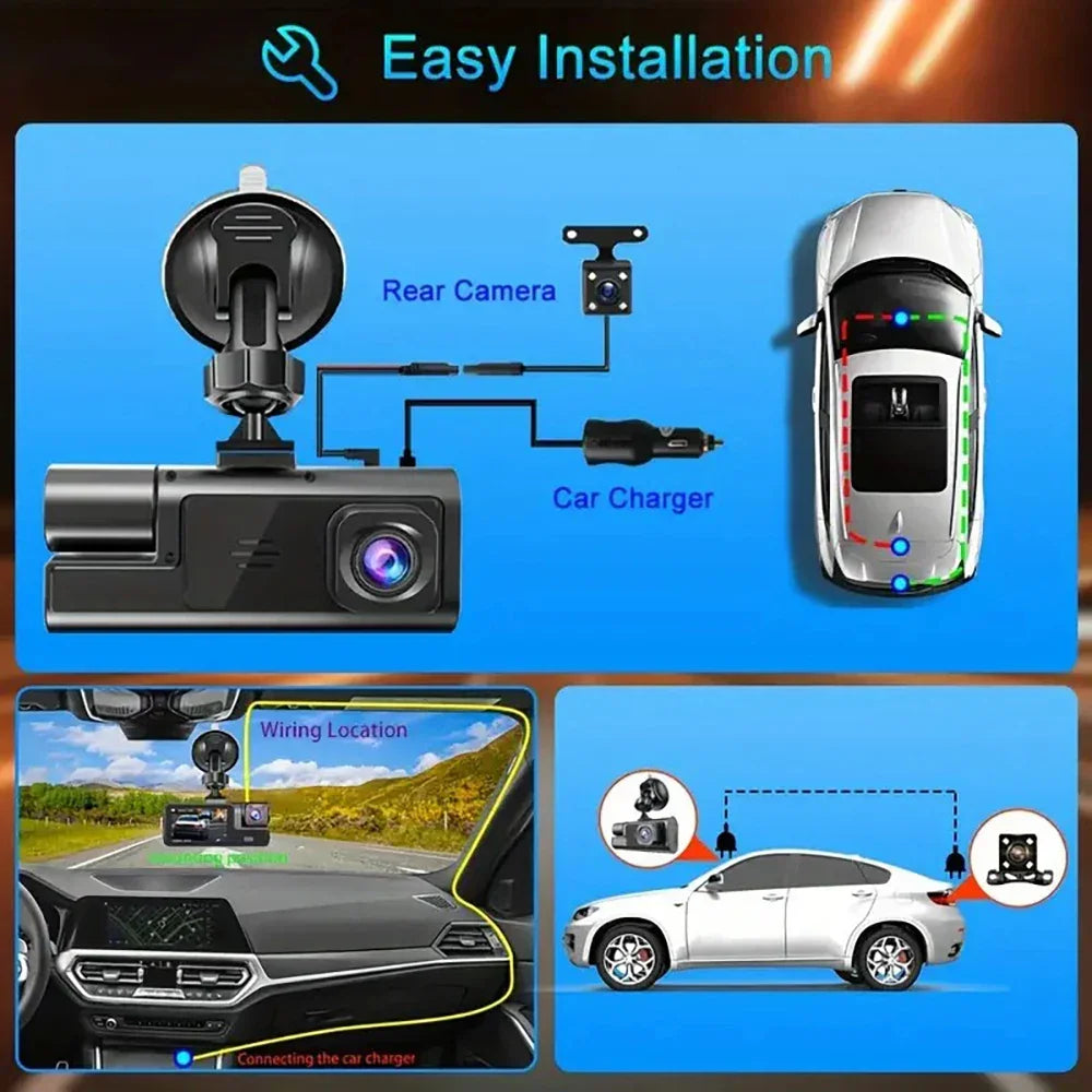 3Camera Dash Cam For Car Camera 1080P Video Recorder WIFI Car DVR Front Rear View Camera Night Vision Black Box Car Accessories - Evallys.com
