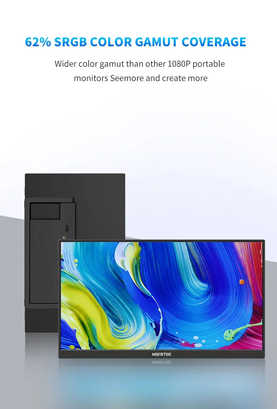 HGFRTEE 15.6inch Portable Monitor FHD-IPS Panel Second Screen for Laptop Gaming Extended Display with Type C HDMI - Evallys.com
