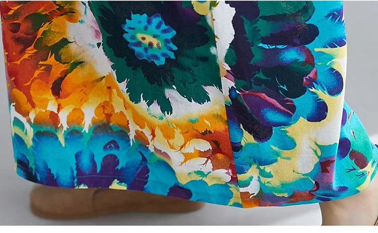 Boho Floral Maxi Dress – Cotton Linen V-Neck Summer Beach Wear - Evallys.com