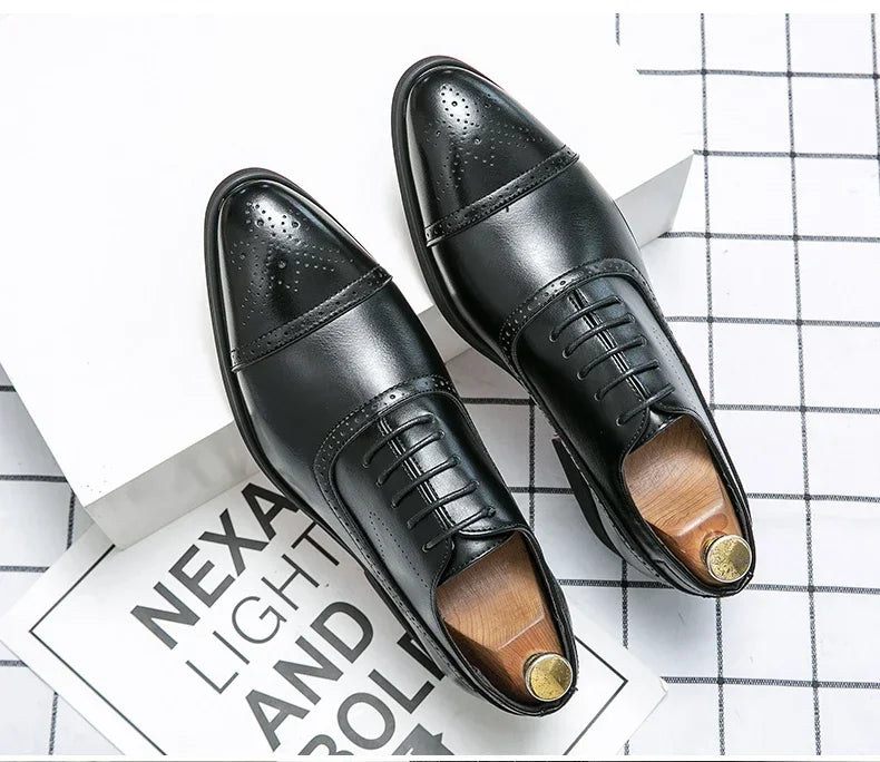 Men's Formal Shoes Red Sole Fashion Business Casual Party Banquet Daily Retro Carved Lace-up Brogue Dress Wedding Shoes Size 48 - Evallys.com